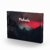 Burning clouds, fog and mountains monogram in sky fotoblokken (Rechts)