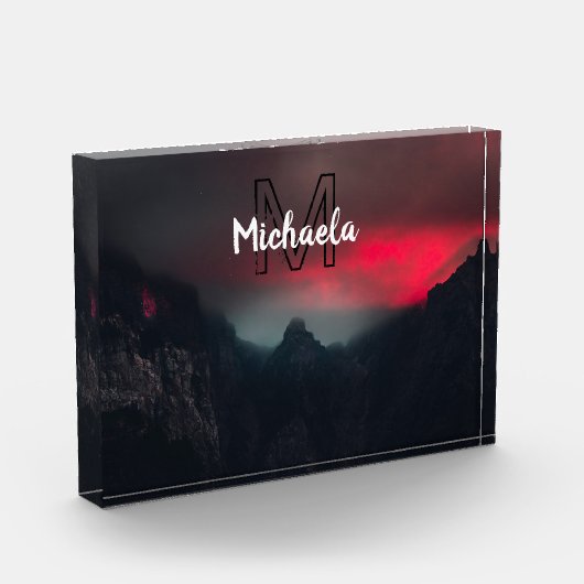 Burning clouds, fog and mountains monogram in sky fotoblokken (Links)