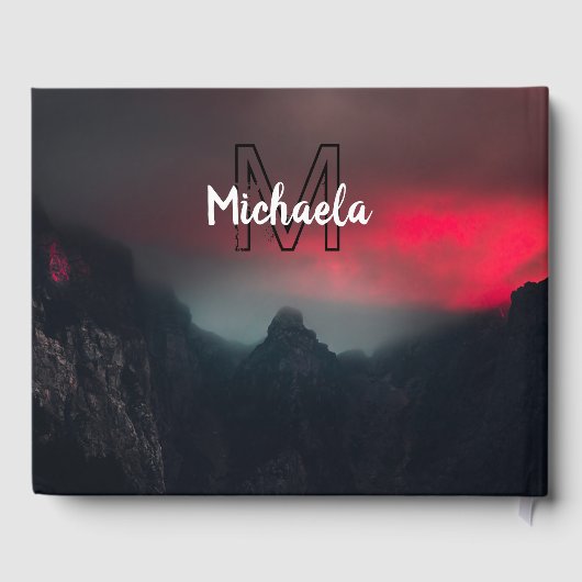 Burning clouds, fog and mountains monogram in sky gastenboek (Achterkant)