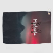 Burning clouds, fog and mountains monogram in sky golfhanddoek (Horizontaal)