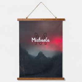 Burning clouds, fog and mountains monogram in sky hangend wandkleed