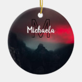 Burning clouds, fog and mountains monogram in sky keramisch ornament (Voorkant)