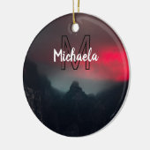 Burning clouds, fog and mountains monogram in sky keramisch ornament (Links)