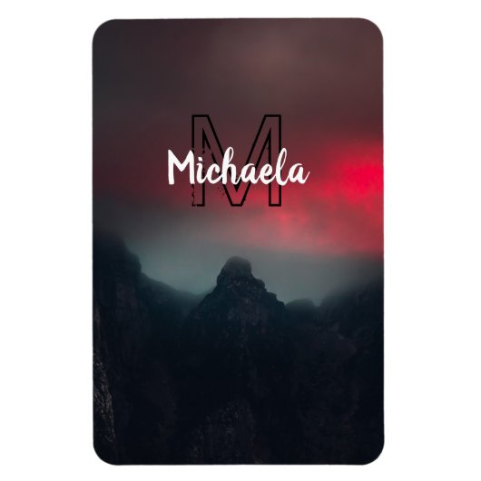 Burning clouds, fog and mountains monogram in sky magneet (Verticaal)