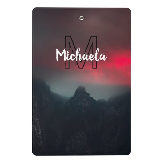 Burning clouds, fog and mountains monogram in sky mini klembord (Achterkant)