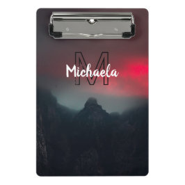 Burning clouds, fog and mountains monogram in sky mini klembord