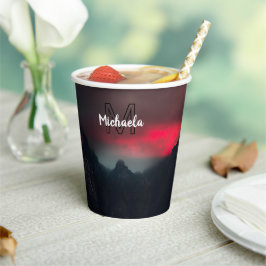 Burning clouds, fog and mountains monogram in sky papieren bekers