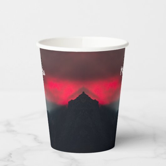 Burning clouds, fog and mountains monogram in sky papieren bekers (Links)