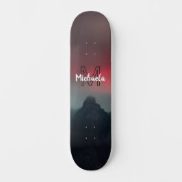 Burning clouds, fog and mountains monogram in sky persoonlijk skateboard