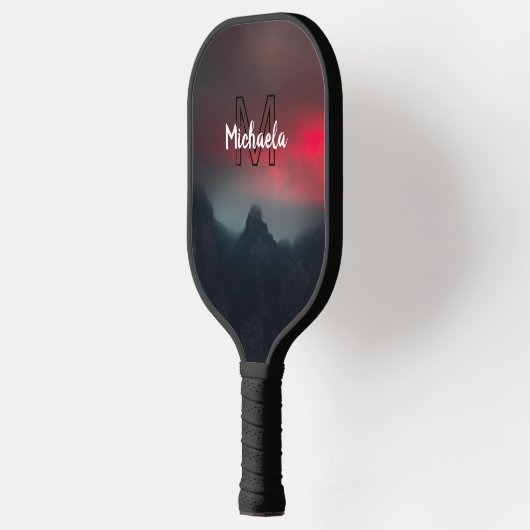 Burning clouds, fog and mountains monogram in sky pickleball paddle (Links)