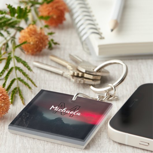 Burning clouds, fog and mountains monogram in sky sleutelhanger (Voorkant Rechts)