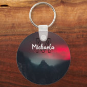 Burning clouds, fog and mountains monogram in sky sleutelhanger (Voorkant)