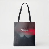 Burning clouds, fog and mountains monogram in sky tote bag (Voorkant)