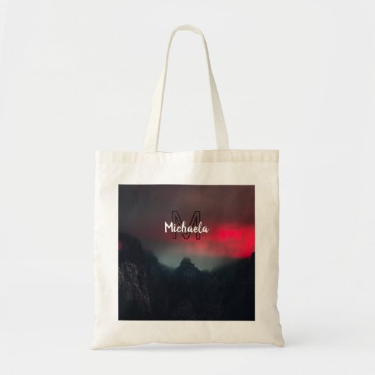 Burning clouds, fog and mountains monogram in sky tote bag (Voorkant)
