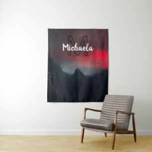 Burning clouds, fog and mountains monogram in sky wandkleed