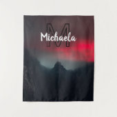 Burning clouds, fog and mountains monogram in sky wandkleed (Voorkant)