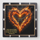 Burning Heart Holy Spirit Divine Romans 5:5 Vierkante Klok (Voorkant)