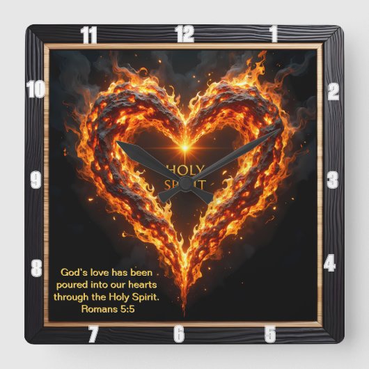 Burning Heart Holy Spirit Divine Romans 5:5 Vierkante Klok (Voorkant)
