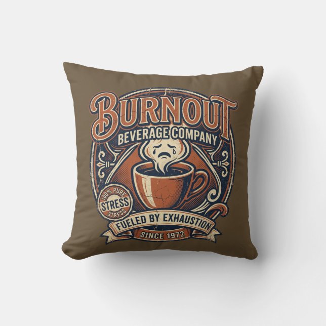 Burnout Beverage Co Vintage Frisdrank Logo Grappig Kussen (Voorkant)