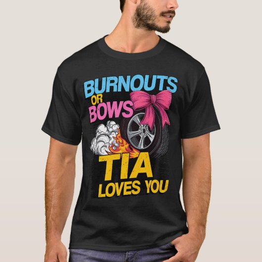 Burnouts of Bows Gender Reveal Party TIA aangekond T-shirt (Voorkant)