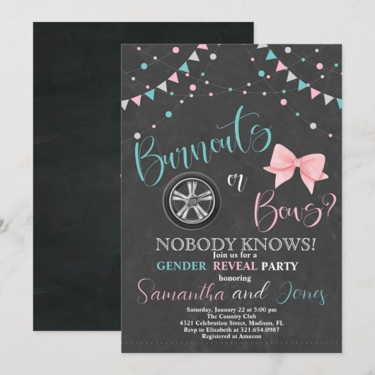 Burnouts of Bows Geslacht Onthullen Partij Kaart (Voorkant / Achterkant)