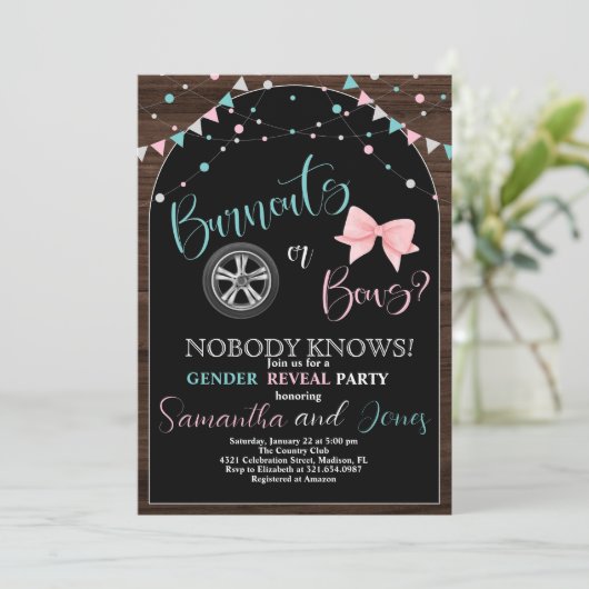 Burnouts of Bows Geslacht Onthullen Partij Kaart (Staand voorkant)