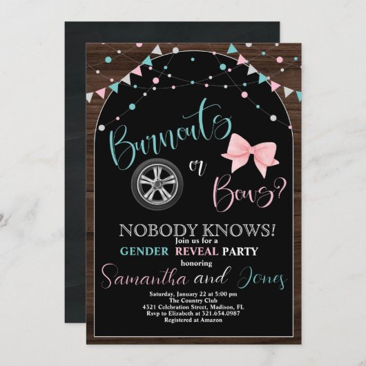 Burnouts of Bows Geslacht Onthullen Partij Kaart (Voorkant / Achterkant)