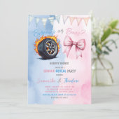 Burnouts of Bows Pink Blue Gender Reveal Party Kaart (Staand voorkant)