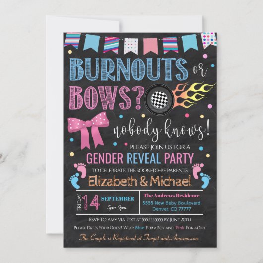 Burnouts or Bows Gender Reopenbaart Uitnodiging (Voorkant)
