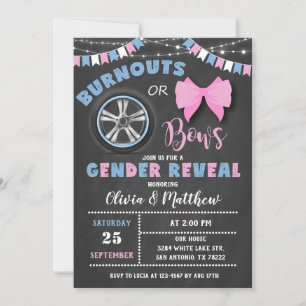 Burnouts or bows gender reveal invitation kaart