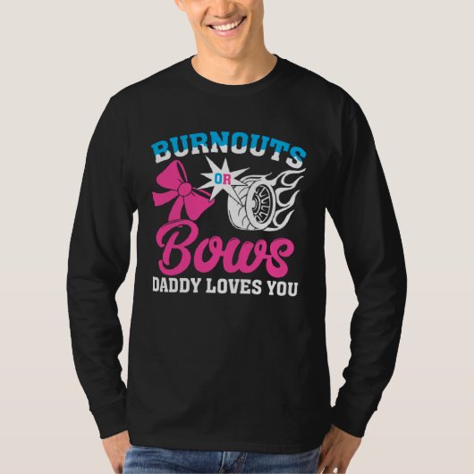 Burnouts or Bows Gender Reveal Party Announcement  T-shirt (Voorkant)