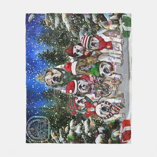 Burns Bunch Kerst Engelse Bulldog Tree Fleece Deken (Voorkant)