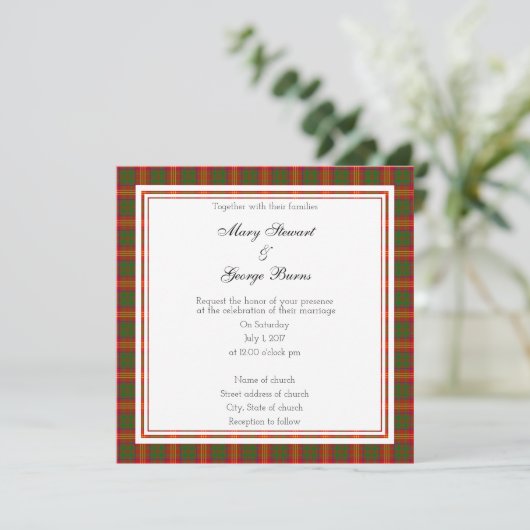 Burns Scottish Wedding Square Invitation Kaart (Staand voorkant)