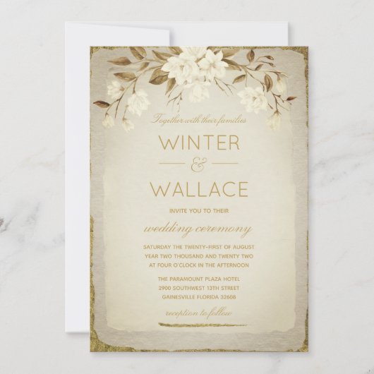Burnt Almond & Gold Magnolia Wedding Kaart (Voorkant)