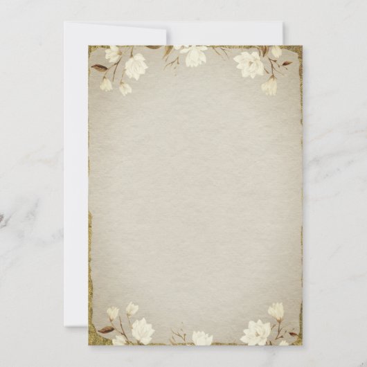 Burnt Almond & Gold Magnolia Wedding Kaart (Achterkant)