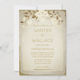 Burnt Almond & Gold Magnolia Wedding Kaart