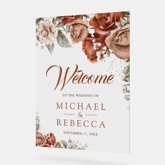 Burnt Boho Terracotta Floral Wedding Welcome Acryl Bord (Hoek)