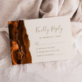 Burnt Orange Agate Gold Ivory Wedding RSVP Kaartje