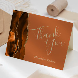 Burnt Orange Agate Gold Wedding Thank You Kaart