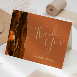 Burnt Orange Agate Gold Wedding Thank You Kaart