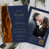 Burnt Orange Agate Navy Photo QR Code Wedding Kaart