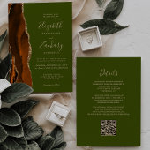 Burnt Orange Agate Olive Green QR Code Wedding Kaart