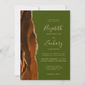 Burnt Orange Agate Olive Green QR Code Wedding Kaart (Voorkant)