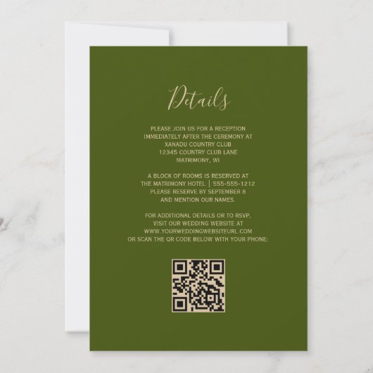 Burnt Orange Agate Olive Green QR Code Wedding Kaart (Achterkant)