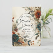 Burnt Orange and Blue Fall Flowers Bridal Shower Kaart (Staand voorkant)