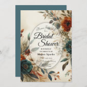 Burnt Orange and Blue Fall Flowers Bridal Shower Kaart (Voorkant / Achterkant)