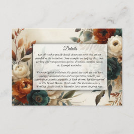 Burnt Orange and Blue Fall Flowers Wedding Informatiekaartje