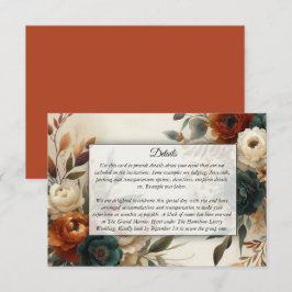 Burnt Orange and Blue Fall Flowers Wedding Informatiekaartje