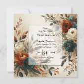 Burnt Orange and Blue Fall Flowers Wedding Kaart (Voorkant)
