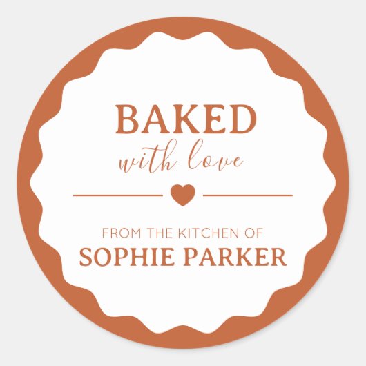 Burnt Orange Baked With Love Scallop Sticker (Voorkant)